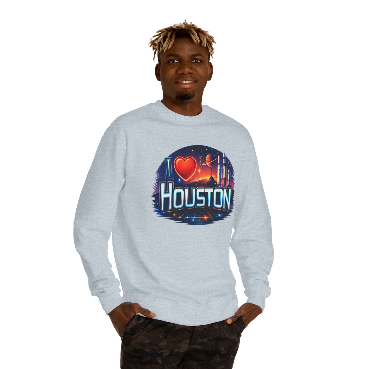 I Heart Houston Crewneck Sweatshirt — Retro Space City Graphic