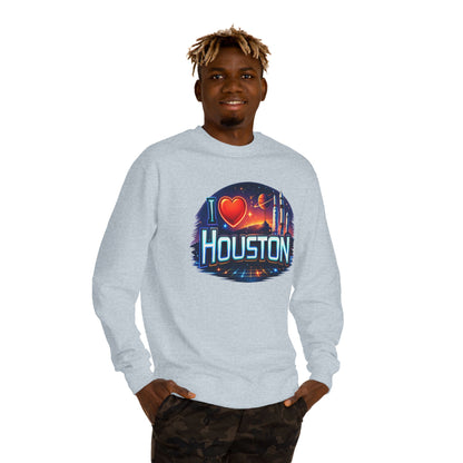 I Heart Houston Crewneck Sweatshirt — Retro Space City Graphic