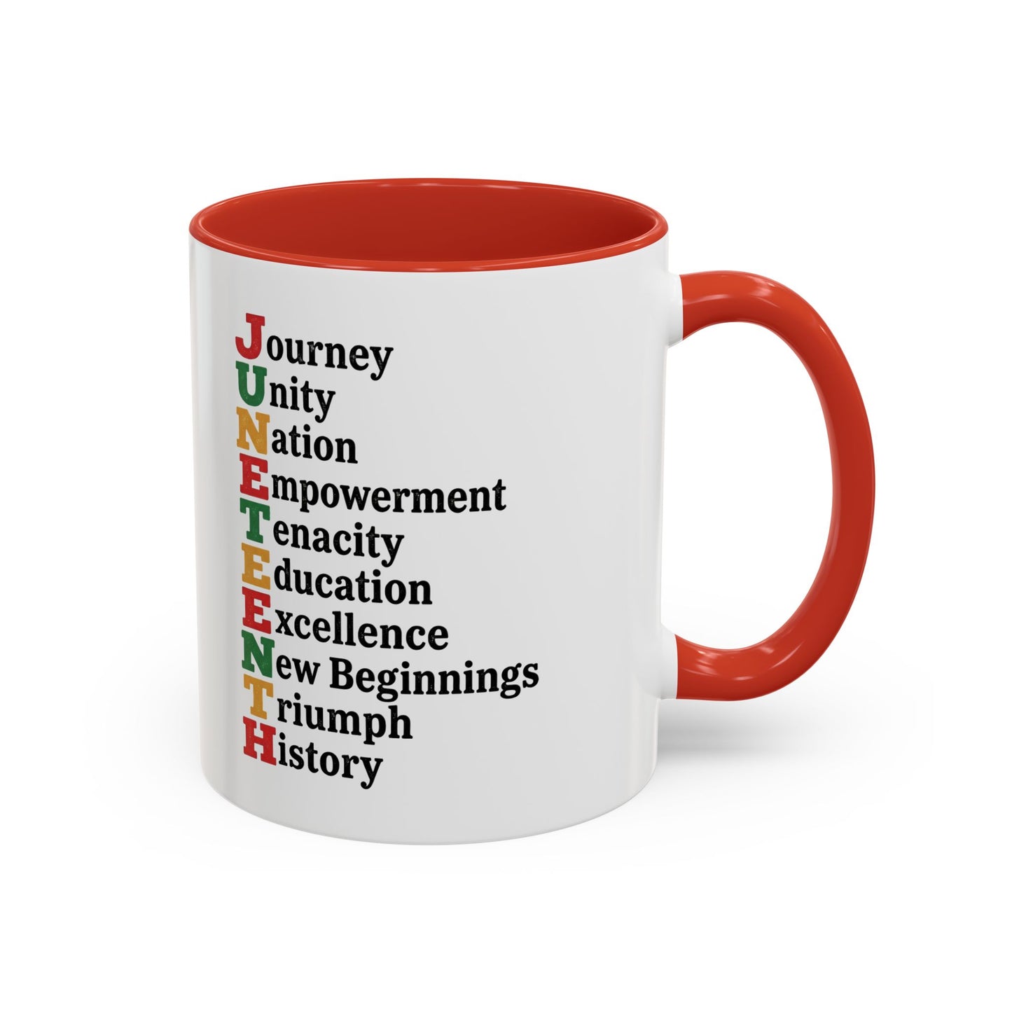 Juneteenth Acronym Accent Coffee Mug – Journey Unity Nation Empowerment (11/15oz)