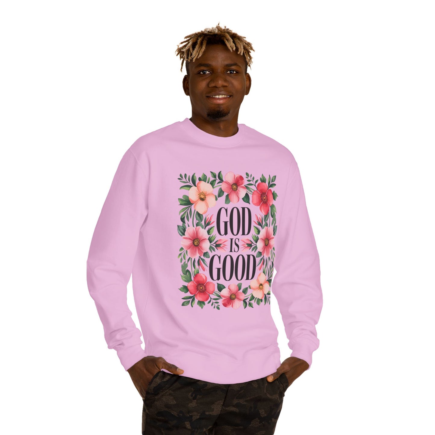 God Is Good Floral Sweatshirt — Christian Inspirational Crewneck