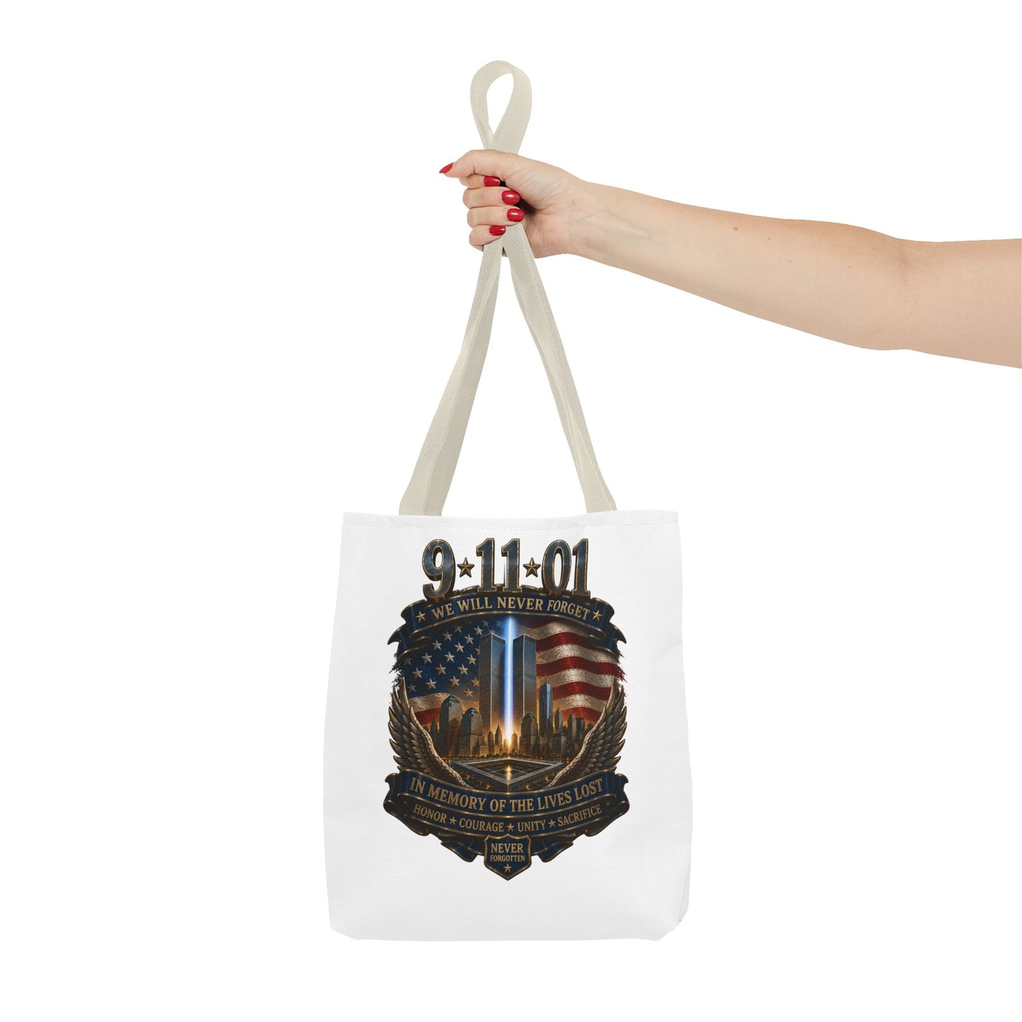 9·11 Memorial Tote Bag — We Will Never Forget Tribute Tote