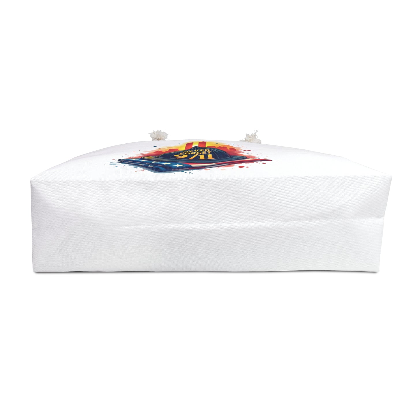 Never Forget 9/11 Memorial Weekender Bag - Patriotic Firefighter Helmet & Flag Tote