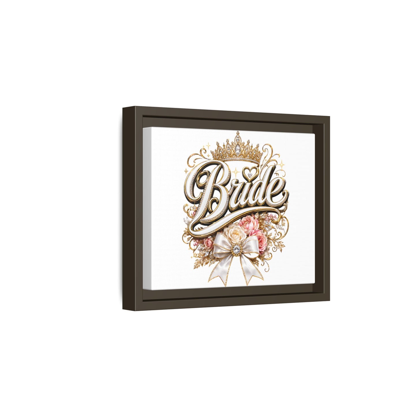 Framed Bride Canvas Wall Art — Elegant Bridal Crown & Floral Wedding Decor