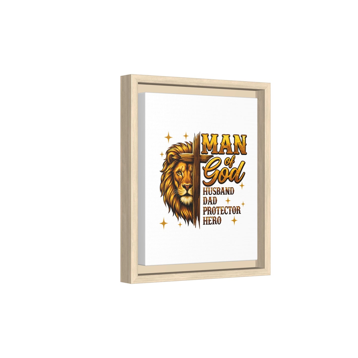 Man of God Framed Canvas Art — 'Man of God: Husband, Dad, Protector, Hero' Religious Wall Decor