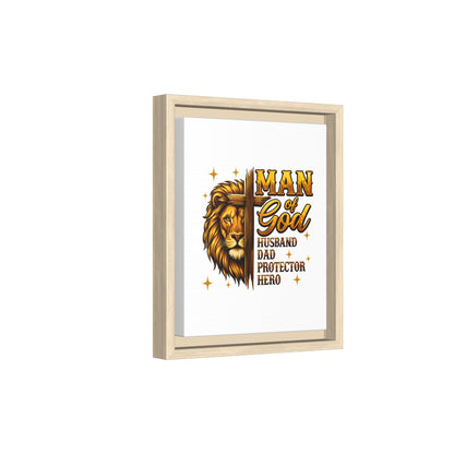 Man of God Framed Canvas Art — 'Man of God: Husband, Dad, Protector, Hero' Religious Wall Decor