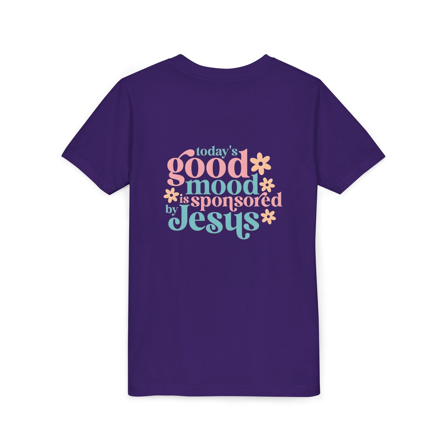 Youth Tee – "Today's Good Mood is Sponsored by Jesus" Retro Floral Christian Shirt