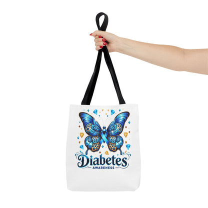 Diabetes Awareness Tote Bag — Blue Butterfly Ribbon Design