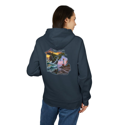 Michigan Lakeshore Hoodie — Scenic Lighthouse Sunset State Silhouette