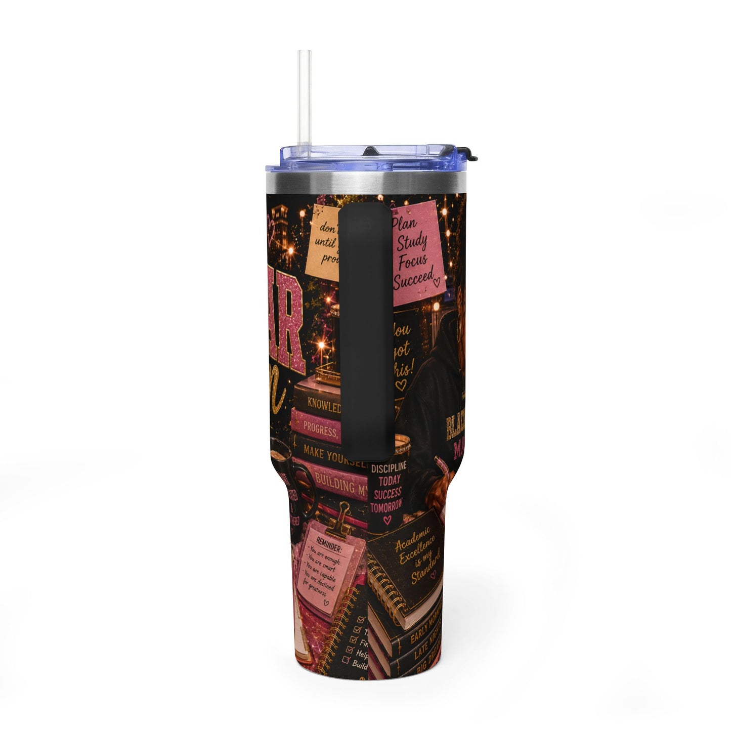 40oz Vacuum Tumbler — 'School Season' Black Girl Magic Study Vibes