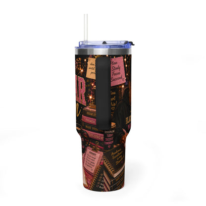 40oz Vacuum Tumbler — 'School Season' Black Girl Magic Study Vibes