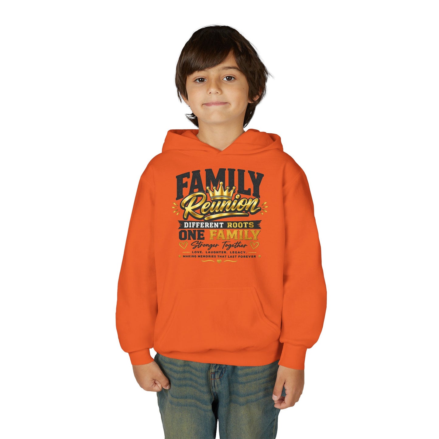 Family Reunion Hoodie — "Different Roots One Family" Youth Pullover