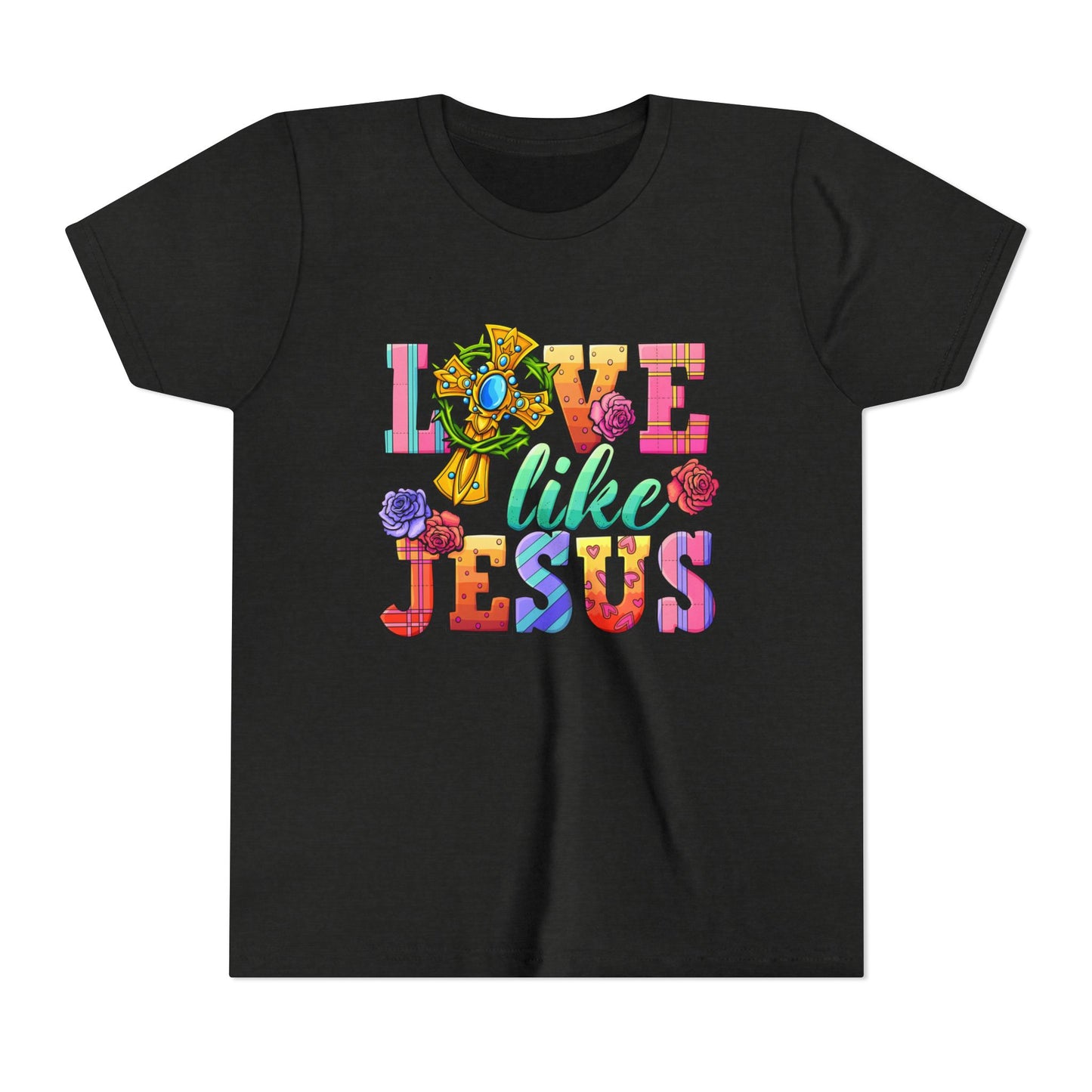 Youth Tee — "Love Like Jesus" Colorful Faith Graphic