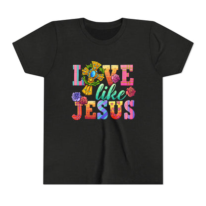 Youth Tee — "Love Like Jesus" Colorful Faith Graphic