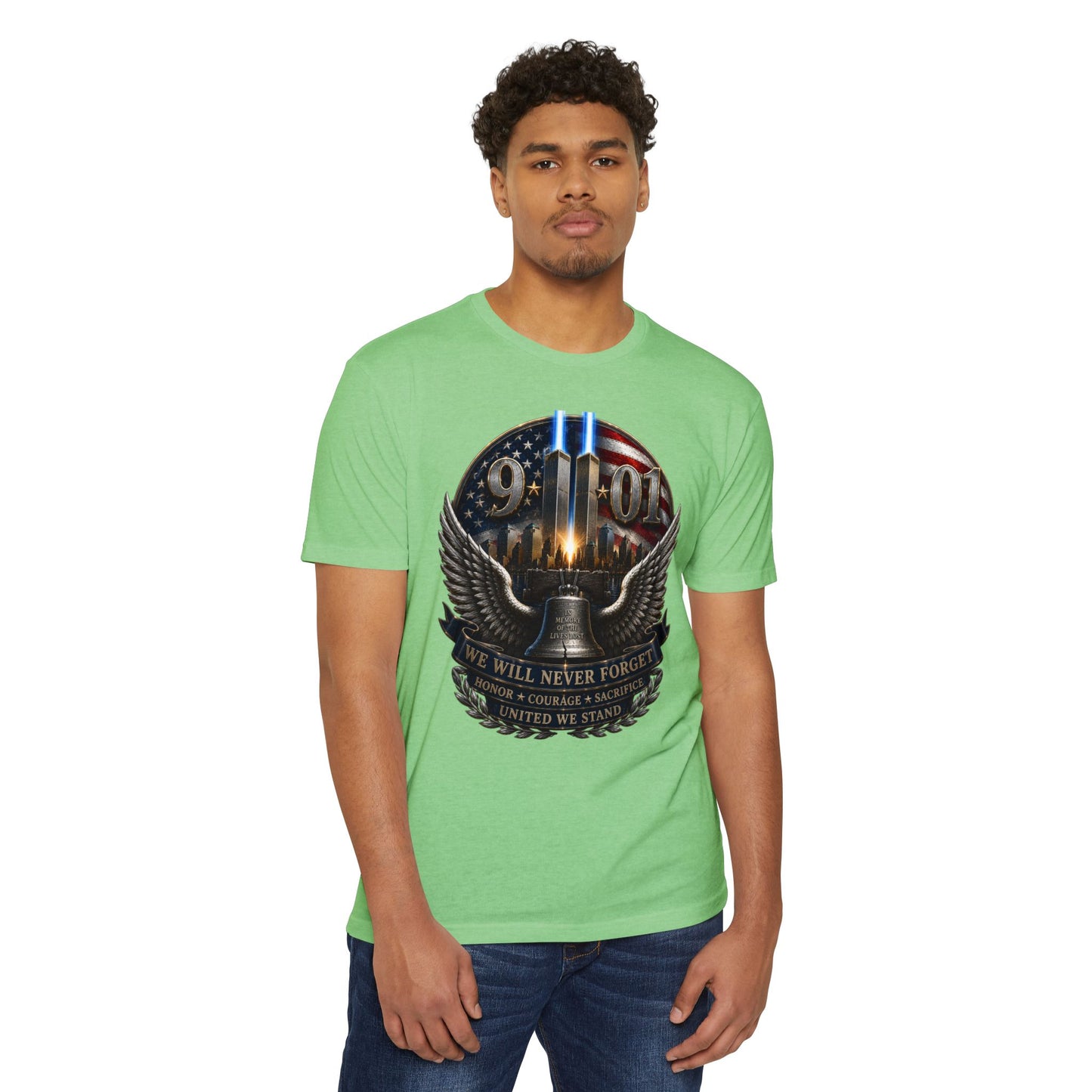 9/11 Never Forget Memorial T-Shirt — Twin Towers Tribute Tee
