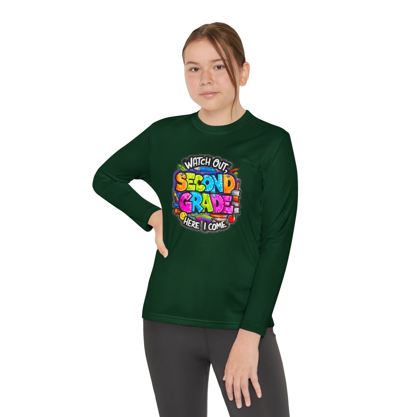 Second Grade Long Sleeve Tee — "Watch Out Second Grade Here I Come" Youth Shirt