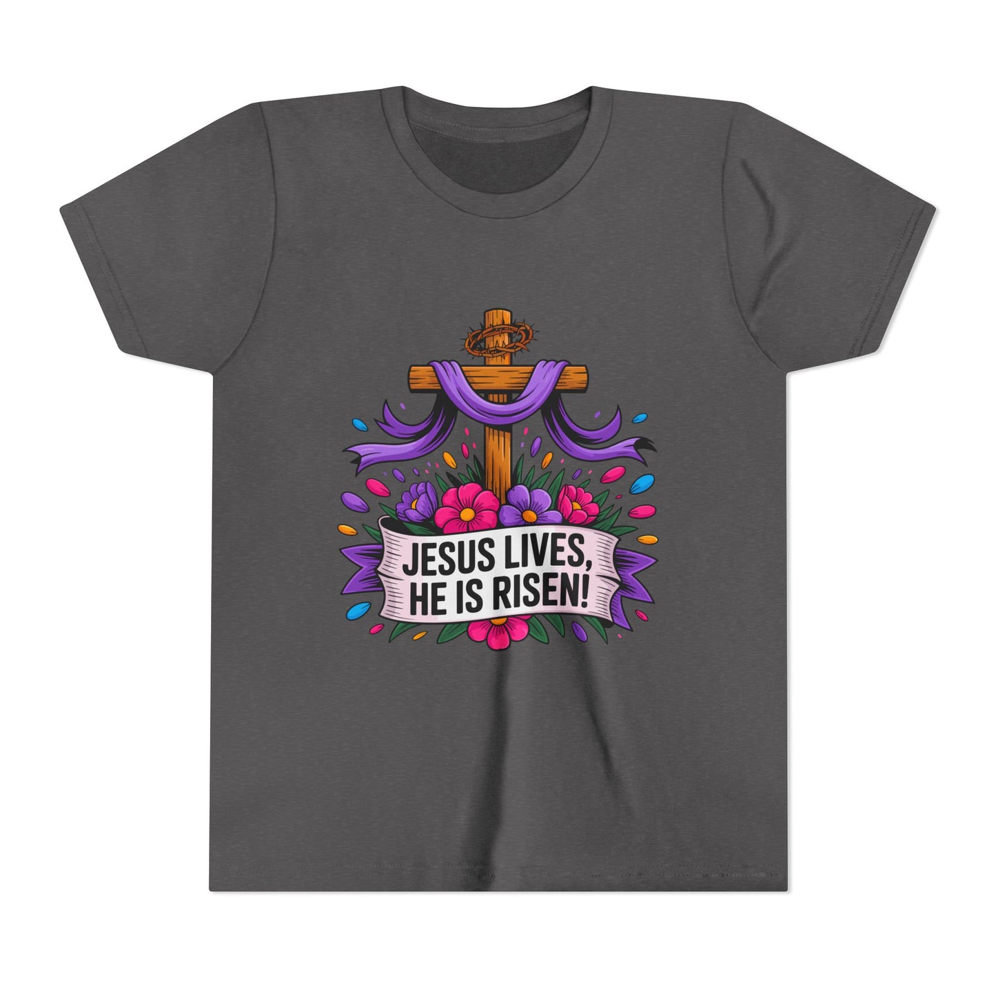 Youth Tee — "Jesus Lives, He Is Risen!" Easter Christian Tee