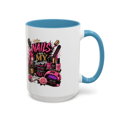 Coffee Mug — "Nails Are My Therapy" Pink Nail Tech Gift