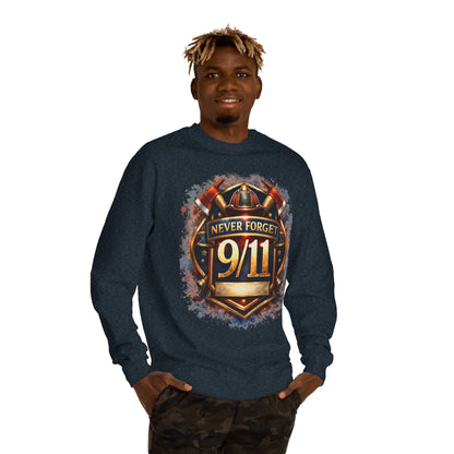 Never Forget 9/11 Sweatshirt — Memorial Firefighter Tribute Crewneck