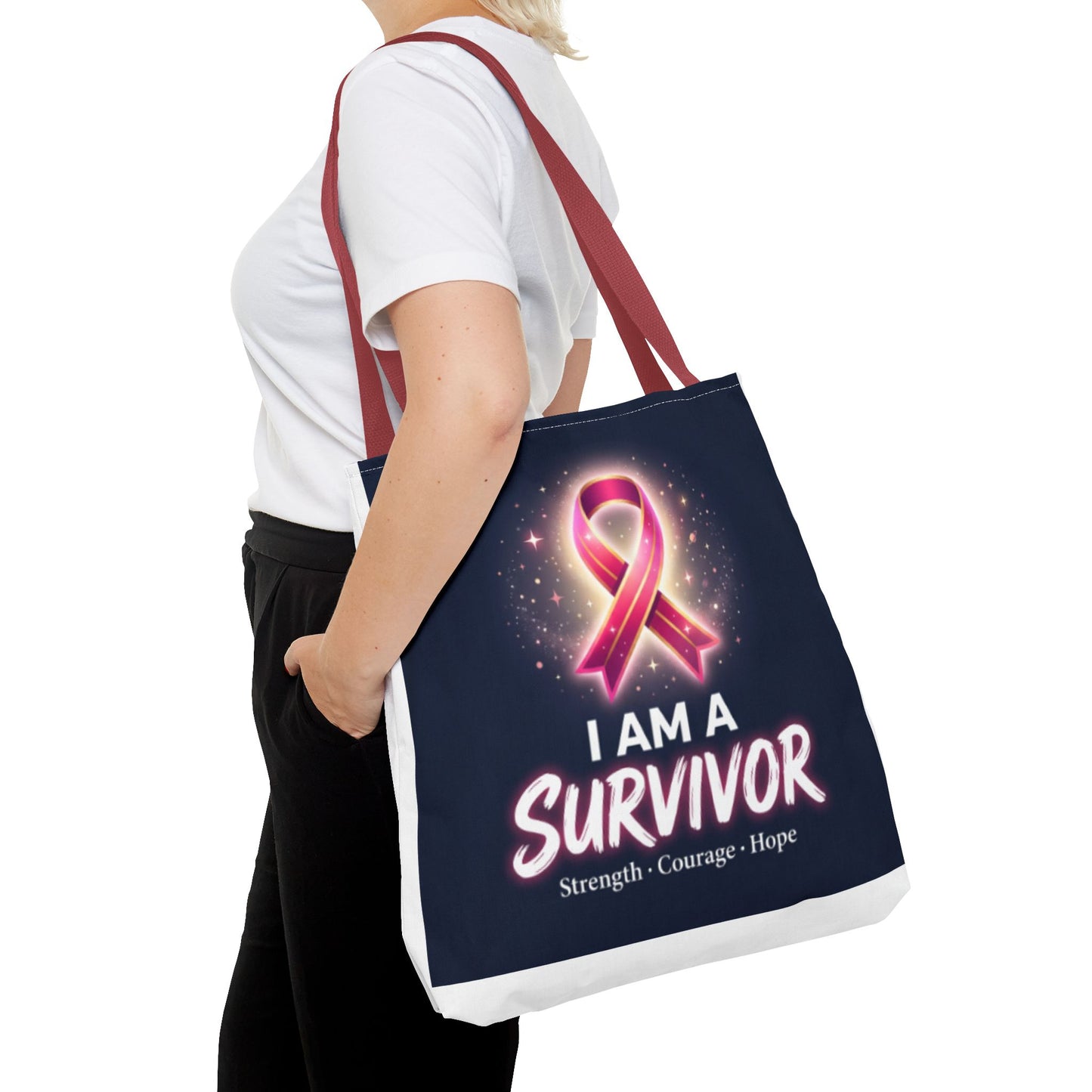 Survivor Ribbon Tote Bag — "I Am A Survivor" Breast Cancer Awareness Tote