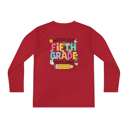 Youth Long Sleeve Tee - "Watch Out Fifth Grade Here I Come" Back-to-School Shirt