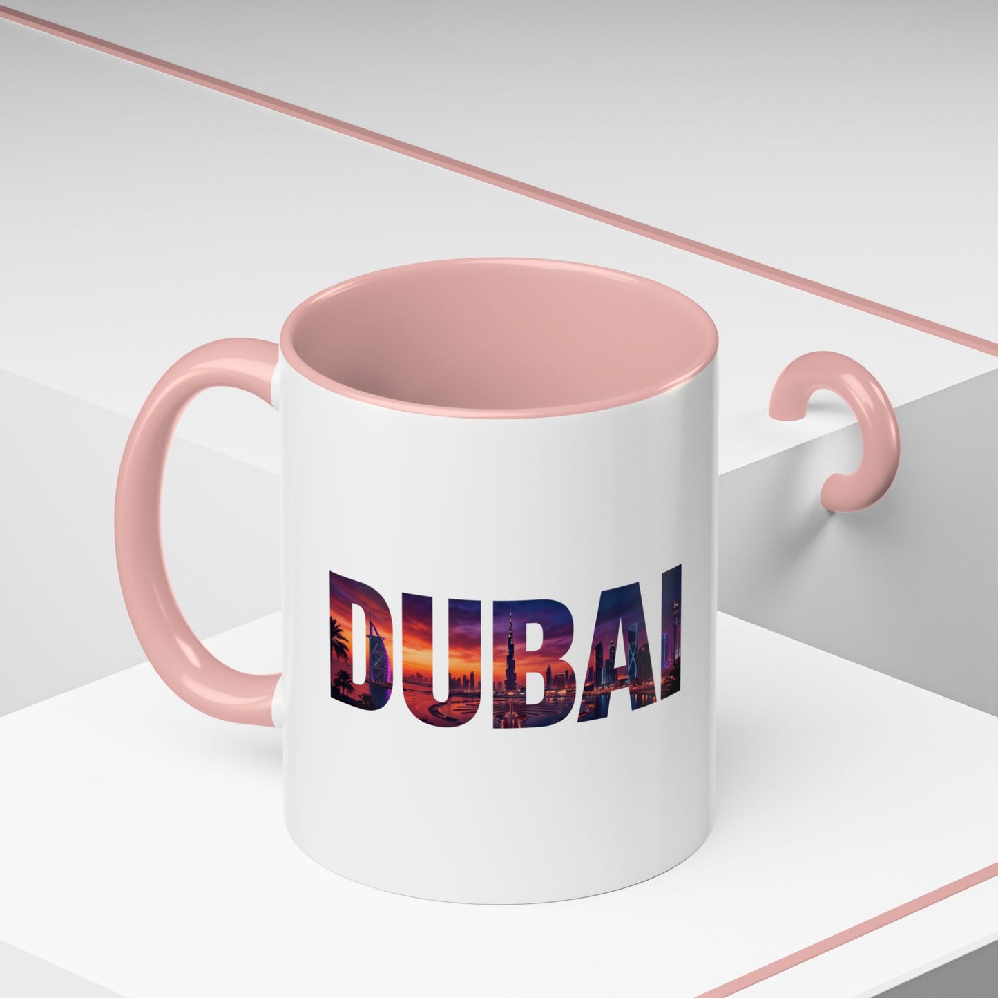 Dubai Skyline Accent Coffee Mug — Sunset City Photo Text (11/15oz)