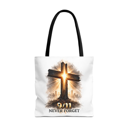 9/11 Never Forget Cross Memorial Tote Bag — Patriotic Remembrance Shopper