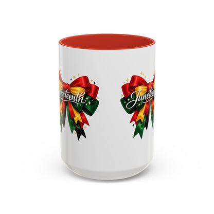 Juneteenth Ribbon Coffee Mug — Black/Red/Green Celebration Accent Mug