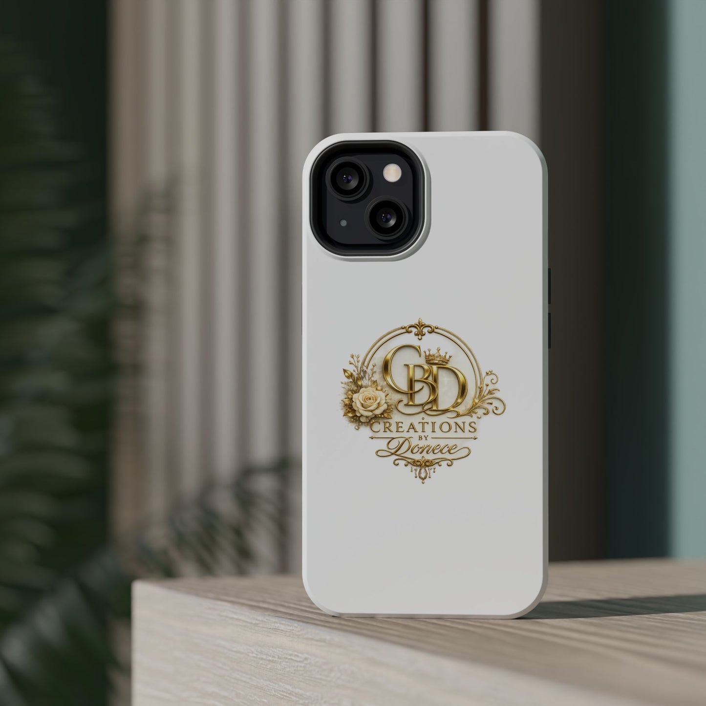 Magnetic Impact-Resistant Phone Case — Gold Floral Crest Logo