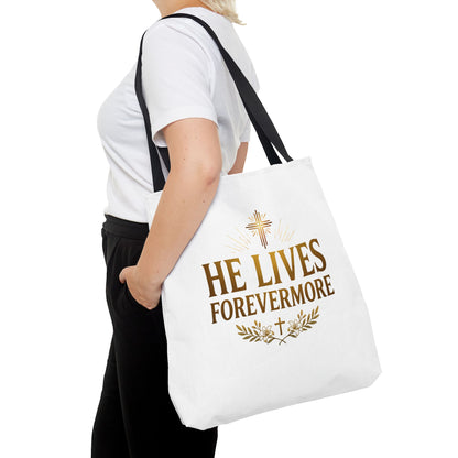He Lives Forevermore Tote Bag – Christian Faith Cross Easter Canvas Tote