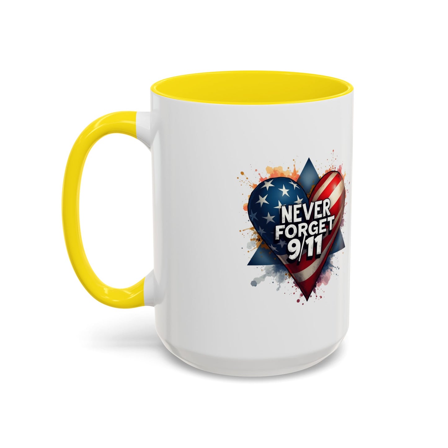 Never Forget 9/11 Heart Accent Coffee Mug – Patriotic Memorial 11/15oz