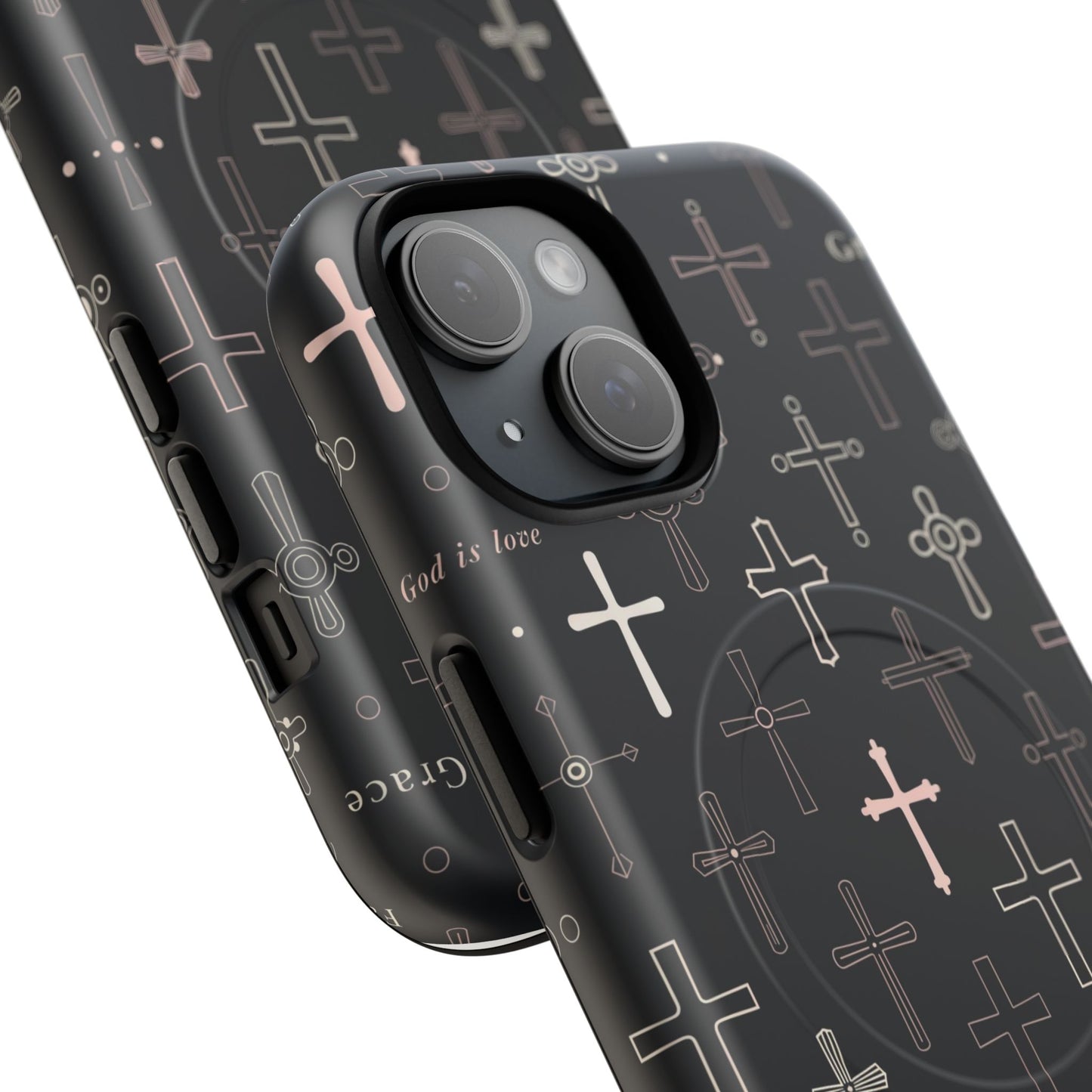 Magnetic Phone Case — Black Crosses "Grace" Protective Cover