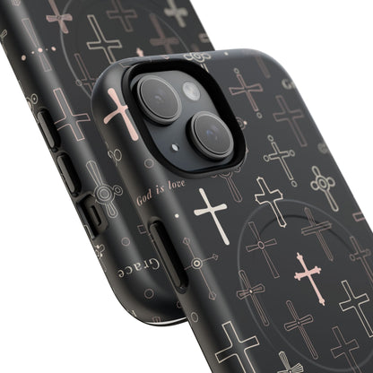 Magnetic Phone Case — Black Crosses "Grace" Protective Cover
