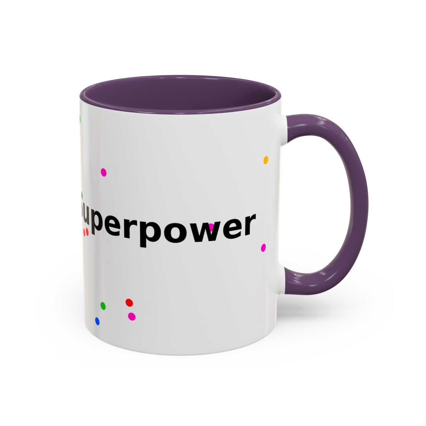 Accent Coffee Mug - "Coffee Is My Superpower" Funny Colorful Polka Dot Ceramic Mug (11/15oz)
