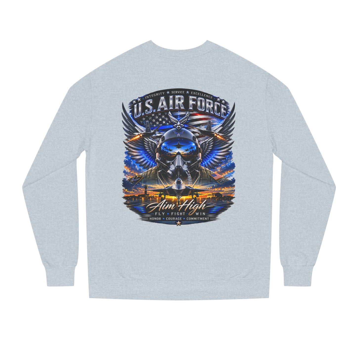 U.S. Air Force Crewneck Sweatshirt — "Aim High" Fighter Jet Graphic