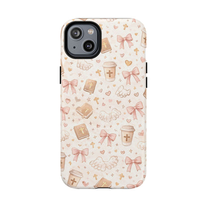 Christian Pattern Phone Case — Cute Cross, Bible & Dove Tough Magnetic Case