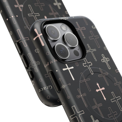 Magnetic Phone Case — Black Crosses "Grace" Protective Cover