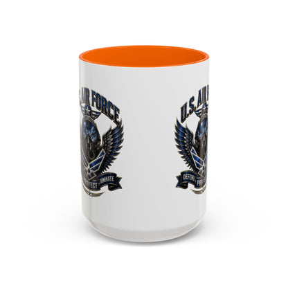U.S. Air Force Emblem Accent Coffee Mug — Defend Protect Dominate (11/15oz)
