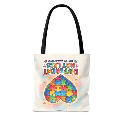 Autism Awareness Tote Bag — "Different Not Less" Puzzle Heart Design