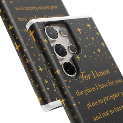 Phone Case — "For I Know" Jeremiah 29:11 Gold Cross Christian Tough Case