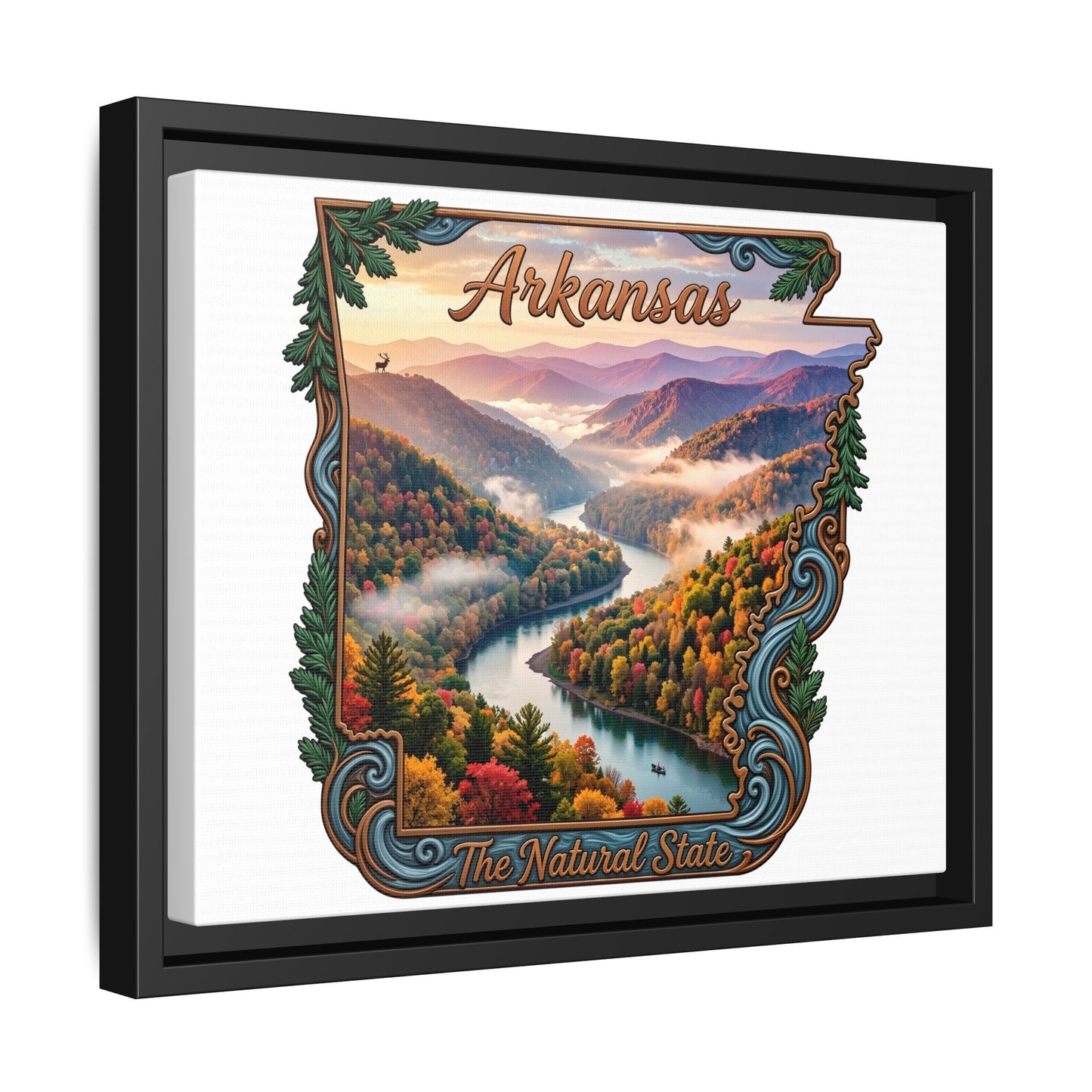 Arkansas Scenic State Map Canvas — "The Natural State" Framed Wall Art