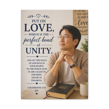 Canvas Wall Art — “Put On Love” Colossians 3:14 Religious Unity Print