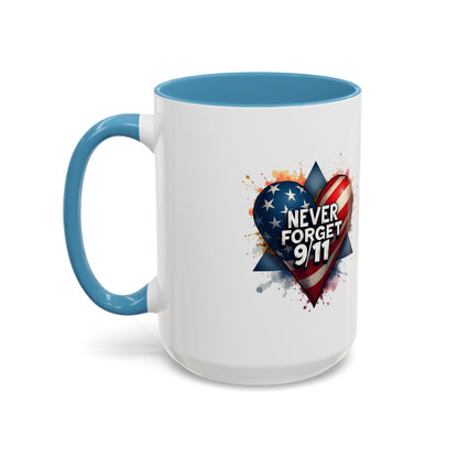 Never Forget 9/11 Heart Accent Coffee Mug – Patriotic Memorial 11/15oz