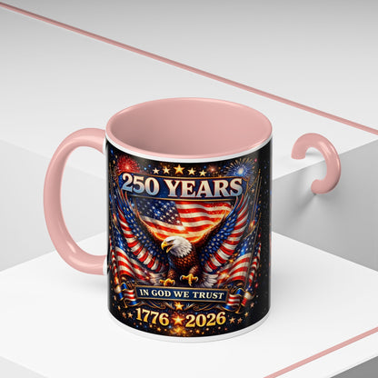 250 Years 1776–2026 Eagle American Flag Accent Coffee Mug — Patriotic Independence Day Gift (11/15oz)