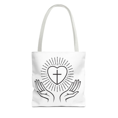 Christian Prayer Tote Bag — Heart & Cross Design