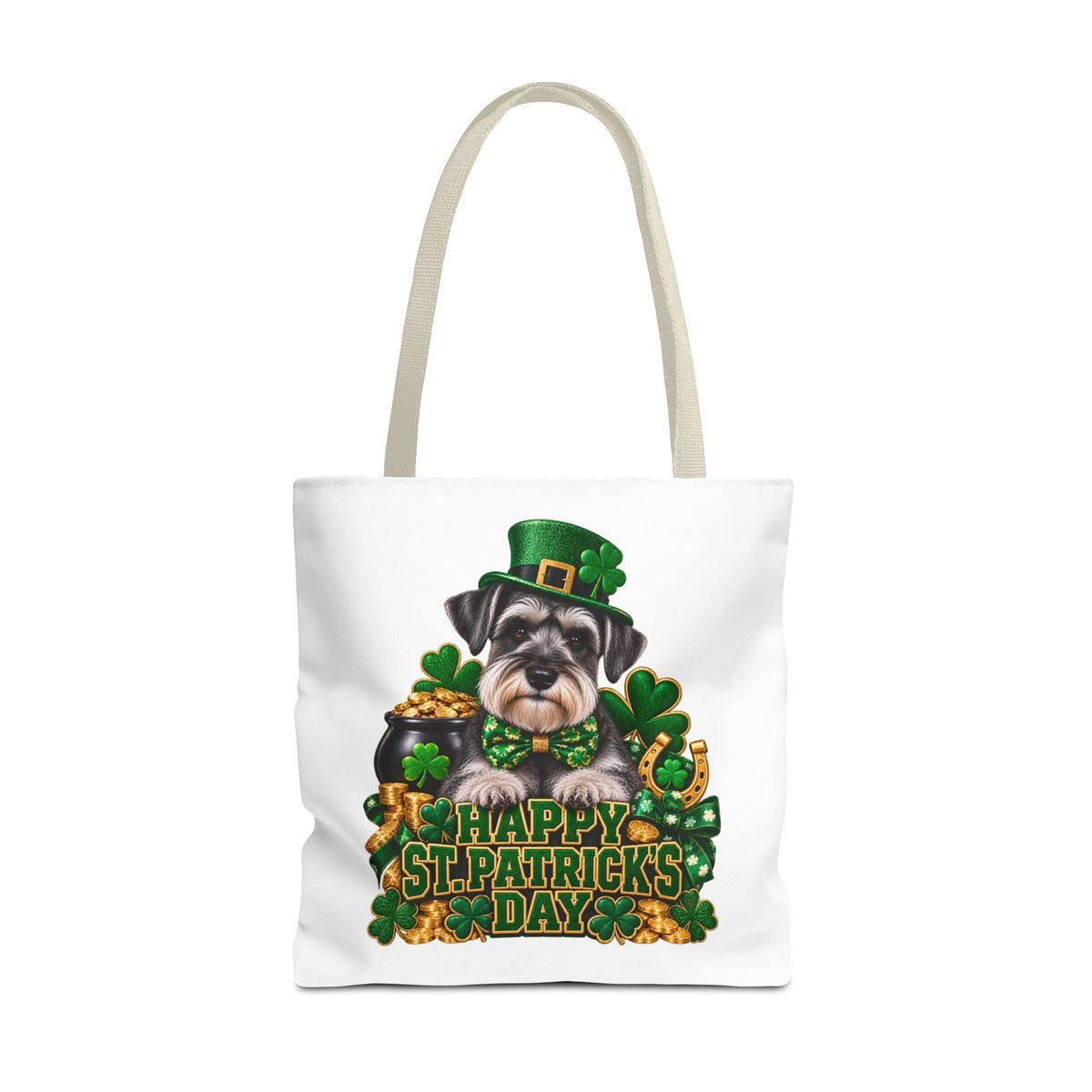 St. Patrick’s Day Schnauzer Tote Bag — Happy St. Patrick’s Day Shamrock & Gold Pot Gift