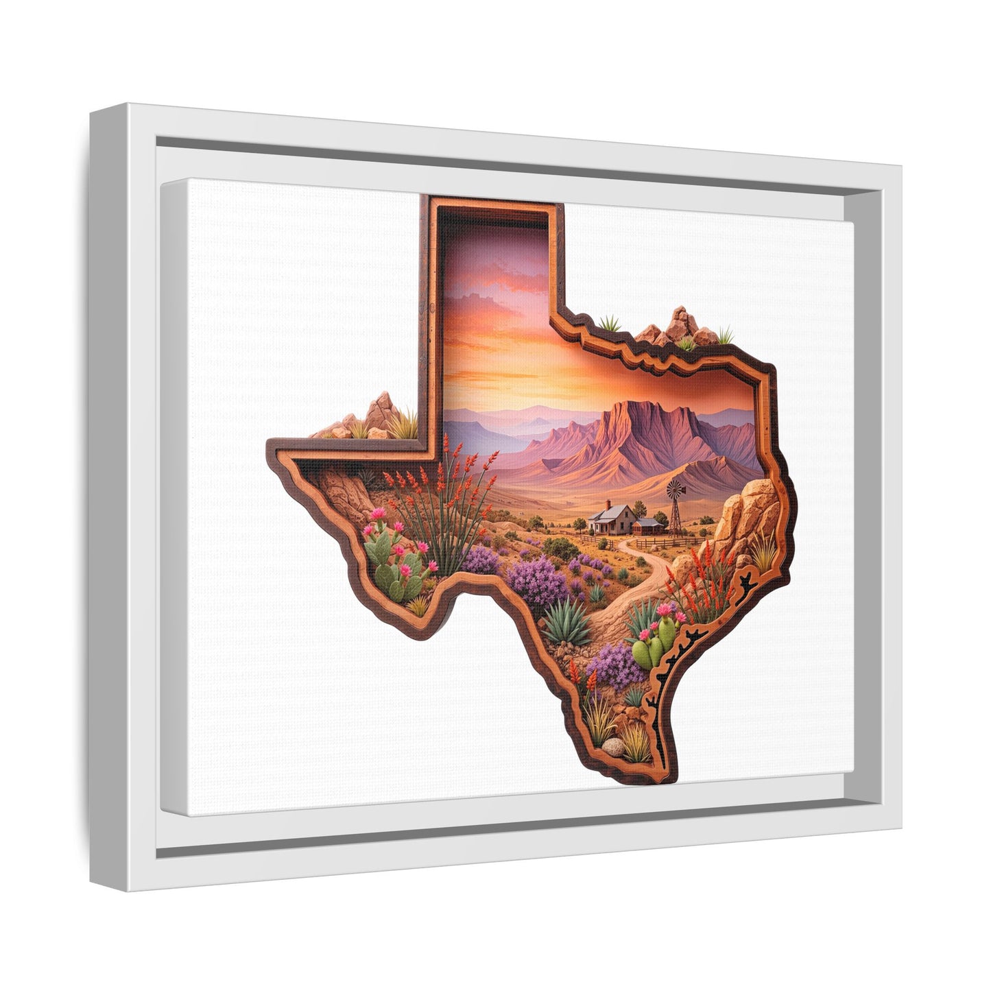 Framed Texas Landscape Matte Canvas — Desert Sunset State Art Print