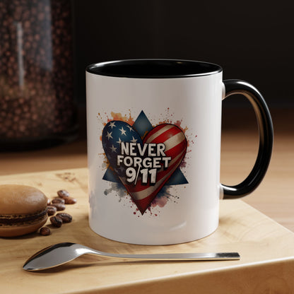 Never Forget 9/11 Heart Accent Coffee Mug – Patriotic Memorial 11/15oz