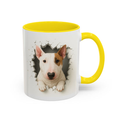 Bull Terrier Coffee Mug — Cute Dog Peeking Accent Mug (11/15oz)