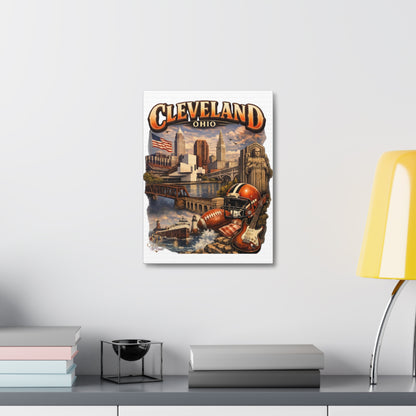 Cleveland Ohio Vintage Collage Stretched Canvas — Rock & Football City Skyline Wall Art