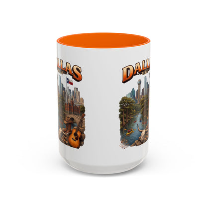 Dallas Skyline Accent Coffee Mug — Texas Souvenir Mug with Guitar & Cityscape